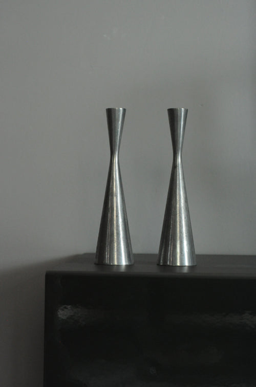 IKEA GÖTA vintage şamdan çifti, gümüş renk alüminyum