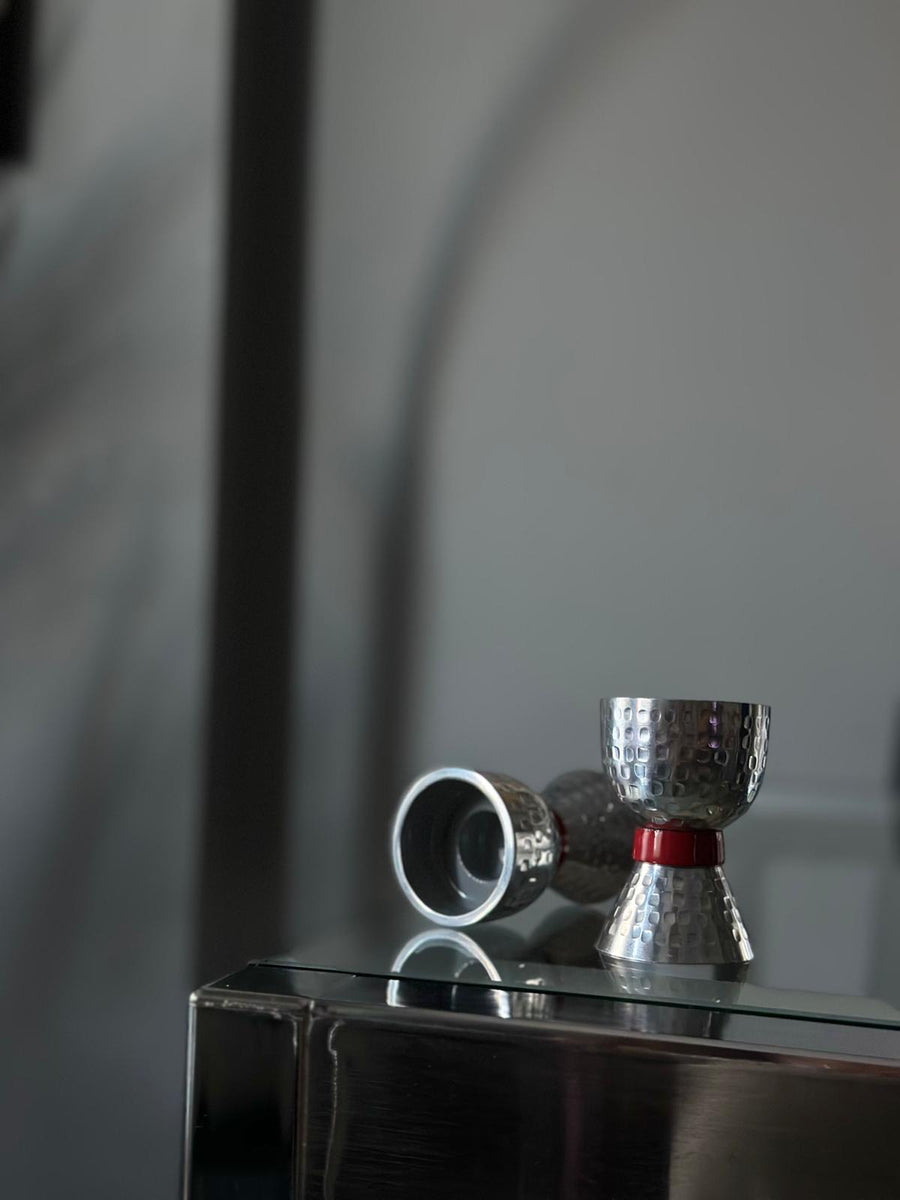 Kırmızı Detaylı Metal Şamdan Çifti