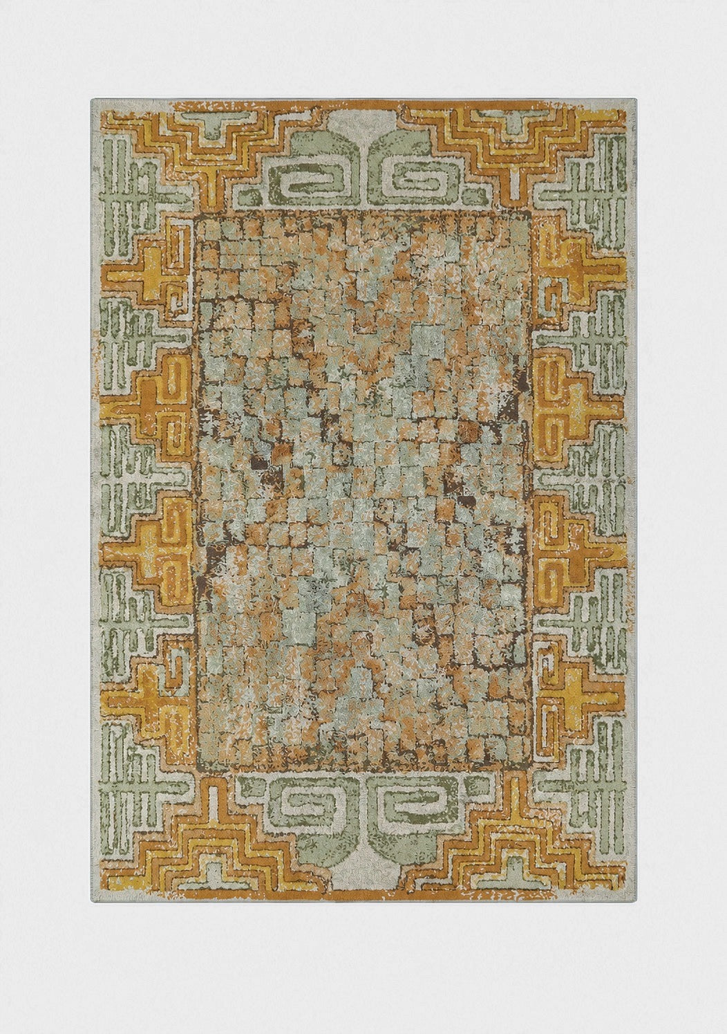 Tefzet Farmland 50102/42 vintage halı, Siegfried Doege tasarımı, 250 x 340 cm tam görünüm